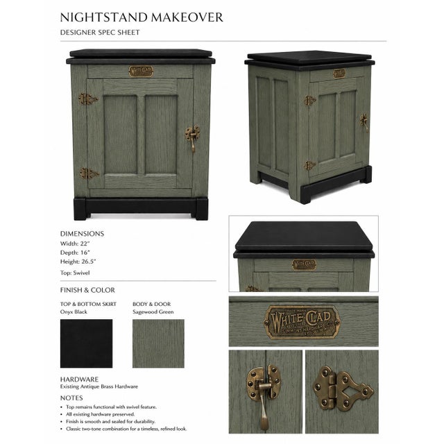Contemporary Vintage White Clad Swivel-Top Nightstand in Old Chapel Sagewood™ & Onyx Black For Sale - Image 3 of 3