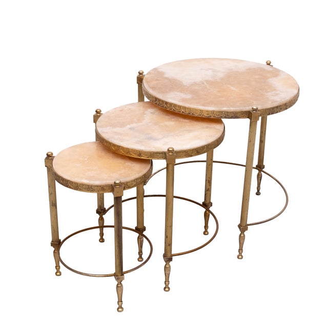Hollywood Regency Hollywood Recency Nesting Tables in Brass, 1970, Set of 3 For Sale - Image 3 of 13