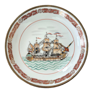 Mid 20th Century Clipper Ship Porcelain Plate Encased in Brass