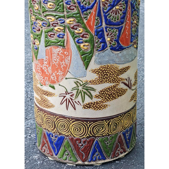 Mid 19th Century Mid 19th Century Meiji Satsuma Cylindrical Umbrella Stand Vase With Enamel Samurai Decoration For Sale - Image 5 of 16