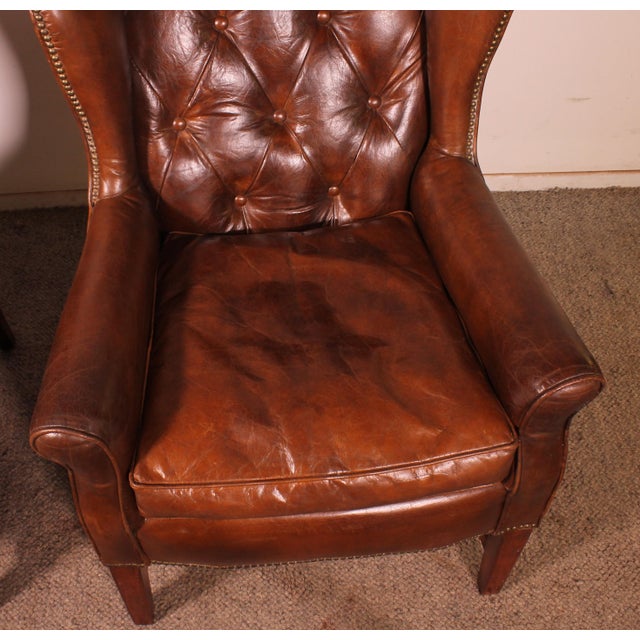 Vintage Wingback Chesterfield Chairs in Brown Leather, 1990s, Set of 2 For Sale - Image 6 of 11