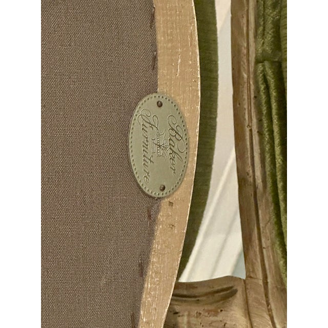 Forest Green Set of Four Baker Louis XVI Painted Salon Chairs in Scalamandré Upcountry Velvet For Sale - Image 8 of 12
