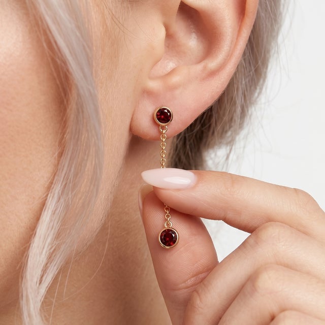 Garnet Drop Dangle Earrings - Janaury Birthstone Dainty Earrings for Woman - A Pair For Sale - Image 4 of 5