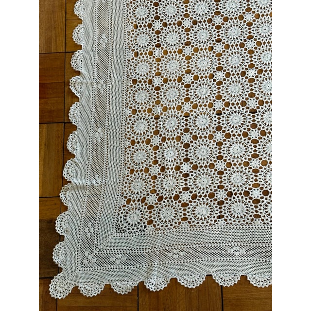 Farmhouse Vintage Handmade Crochet Coverlet Throw Blanket or Tablecloth Cottagecore Home Decor For Sale - Image 3 of 12