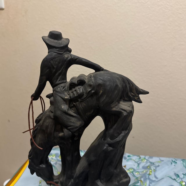 Vintage Ceramic Matte Black Cowboy Statue – Western Decor Figurine For Sale In Minneapolis - Image 6 of 11