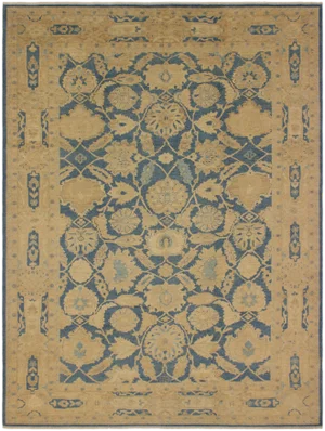 1990s Boho Chic Sun-Faded Blue/Lt. Blue Hand-Knotted Rug - 8'10 X 11'8