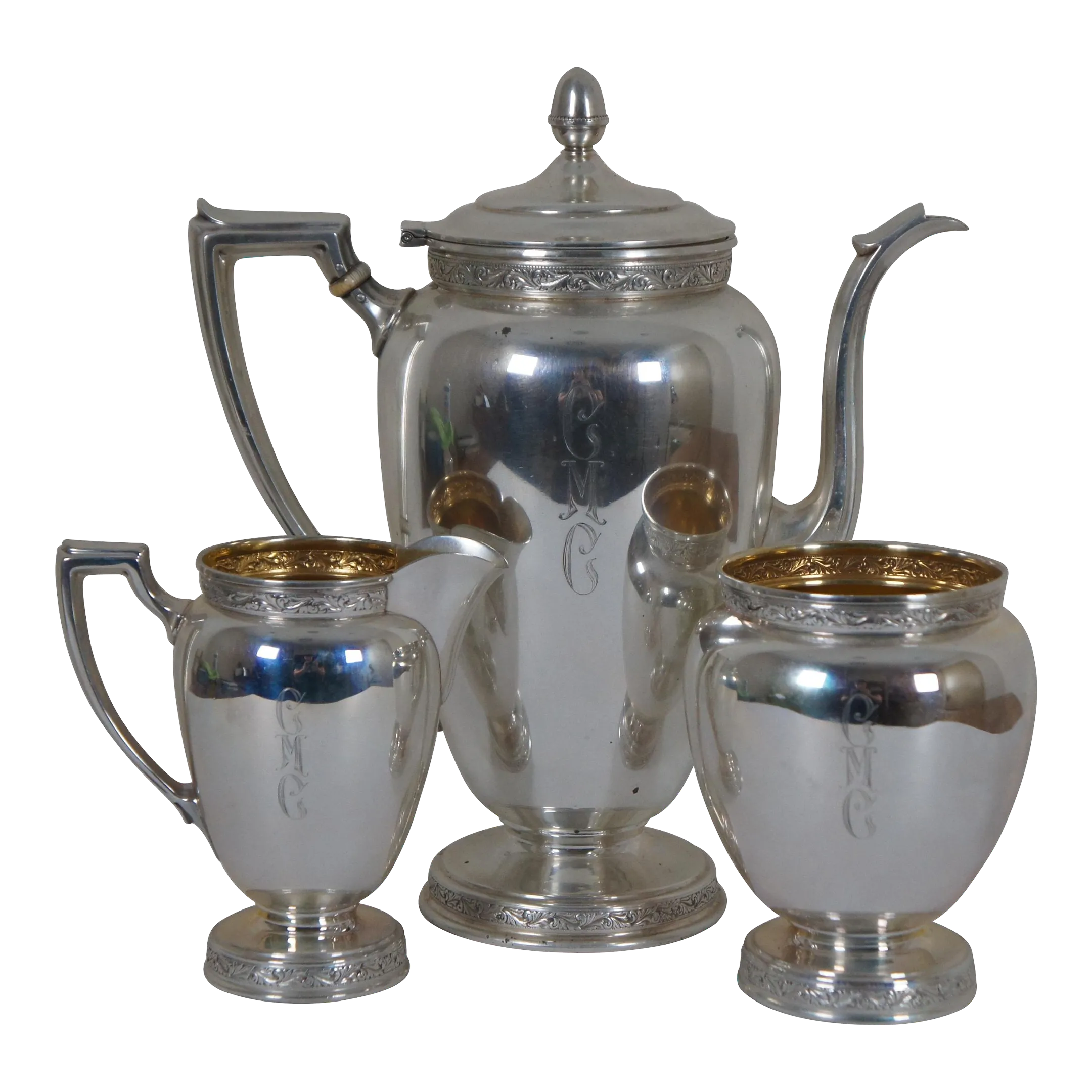 1936 3pc Reed & Barton X610 Sterling Silver Tea Coffee