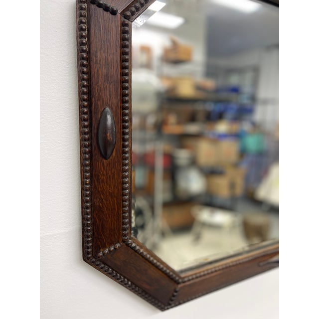 Antique Arts and Crafts Long Octagonal Beveled Oak Mirror. For Sale In Seattle - Image 6 of 8