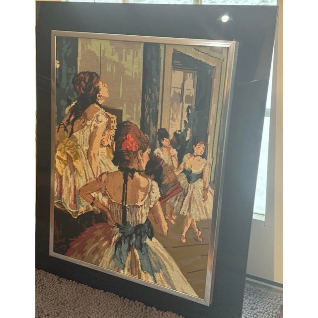 1950s Beautifully Framed Needlepoint Tapestry Edgar Degas “The Ballet Class” 35x29” For Sale - Image 6 of 7