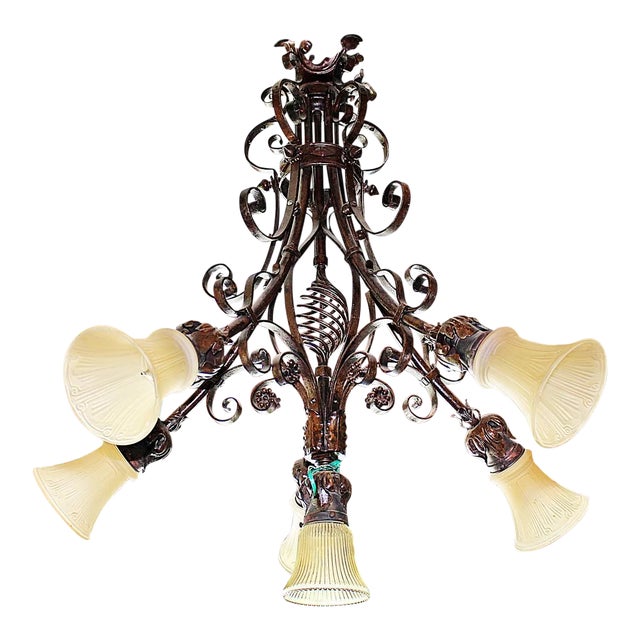 French Country Wrought Steel Chandelier For Sale