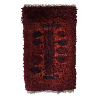Vintage Swedish Red Wool Rya Rug, 1960s For Sale