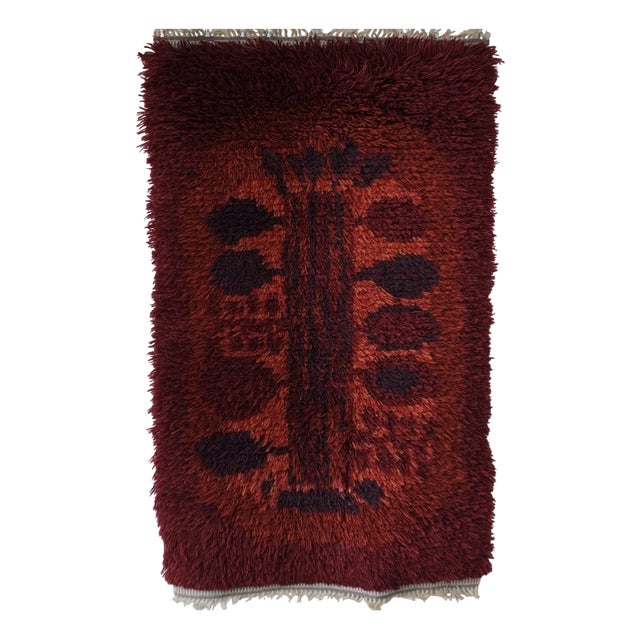 Vintage Swedish Red Wool Rya Rug, 1960s For Sale