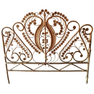 Boho Wicker Full Headboard For Sale
