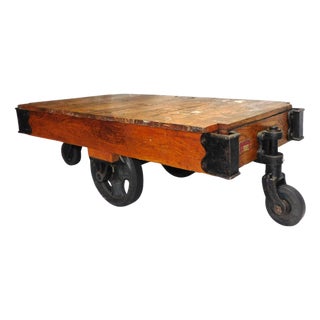 Vintage Howe Scale Company Industrial Oak & Cast Iron Factory/Railroad Cart For Sale