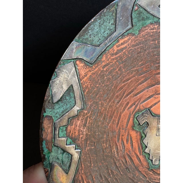 Vintage Peruvian Wall Plate Silver & Copper Mixed Media Decorative Handmade For Sale - Image 4 of 11