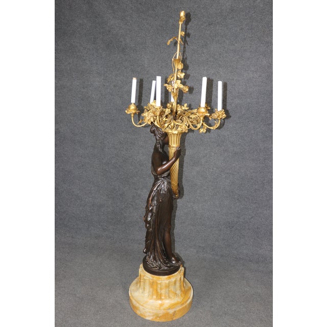 Late 19th Century Life Size Bronze Tand Marble Torchiere Attributed to Barbedienne or Susse Freres For Sale - Image 5 of 15
