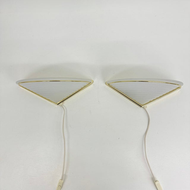 Mid-Century Modern Vintage Glass Wall Lamps with Gold Holders, 1970s, Set of 2 For Sale - Image 3 of 18