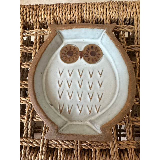 Vintage Mid-Century Owl Trinket Dish - Terracotta With White Glaze For Sale - Image 4 of 16
