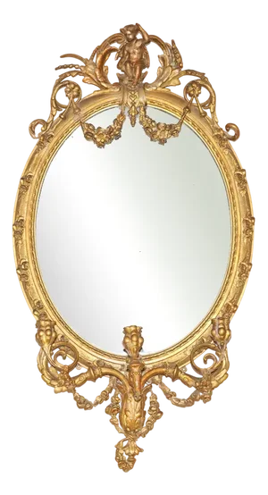 Gold Gilt Frame Pinwheels Mirror with Carved Cherub Putti Angel, 1800s