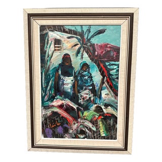 Eric Lo, Villagers II, 1950s, Oil on Canvas, Framed For Sale