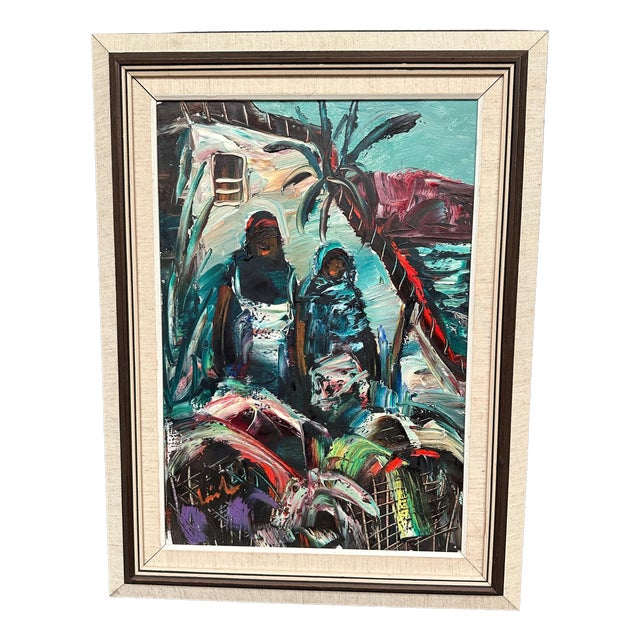 Eric Lo, Villagers II, 1950s, Oil on Canvas, Framed For Sale