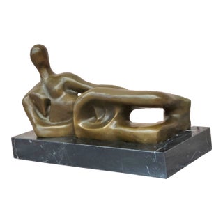 Reclining Woman by Henry Moore Abstract Modernist Figural Bronze Sculpture Statue For Sale