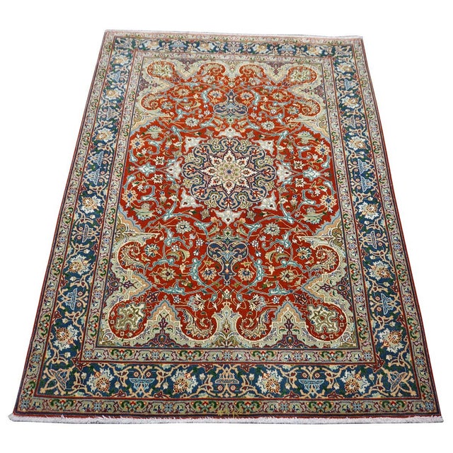 Antique Persian Tabriz 3x4 Red & Navy Handmade Area Rug #1143878