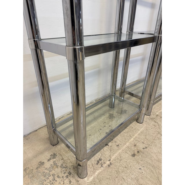 Mid-Century Chrome and Glass Etageres or Bookcases, 1970s - A Pair For Sale - Image 11 of 15