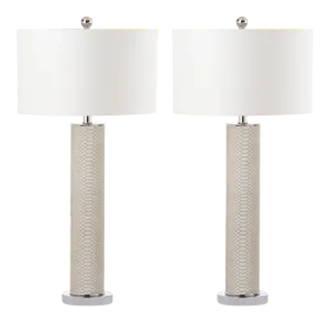 31.5 Inch H Faux Snakeskin Table Lamp in Cream - a Pair