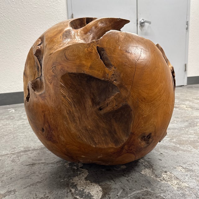Brown Wood Root Hand-Carved Organic Sculpture Sphere, Large For Sale - Image 8 of 12