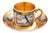 French Paris Porcelain Cup and Saucer with Pastoral Landscapes and Martial Emblems, 1820, Set of 2 For Sale