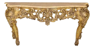 French Louis XV Style Carved Walnut Giltwood Console Table With Marble Top