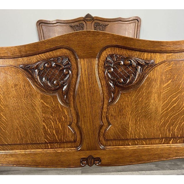 Vintage French Louis XVI Style Oak Double Bed Frame with Carved Headboard For Sale - Image 6 of 12