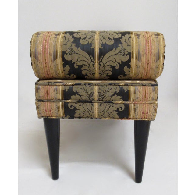 1990s C.1990's Custom Pierre Frey Damask Silk Covered Entry Foyer Bench With Attached Round Bolster Ends For Sale - Image 5 of 14