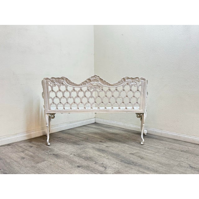 White Vintage Cast Aluminum Outdoor Bench For Sale - Image 8 of 10