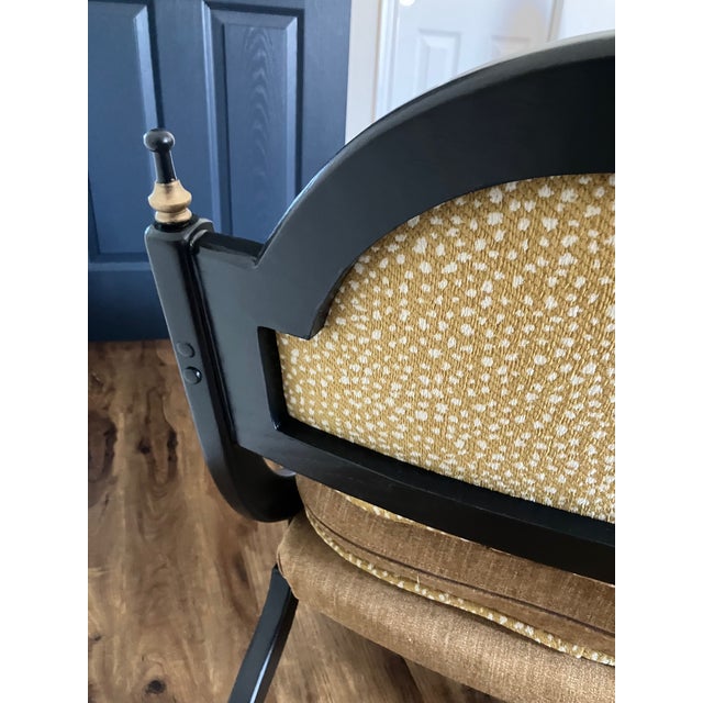 Wood Vintage Hollywood Regency Lounge Chair – Gold & Black Designer Upholstery For Sale - Image 7 of 16