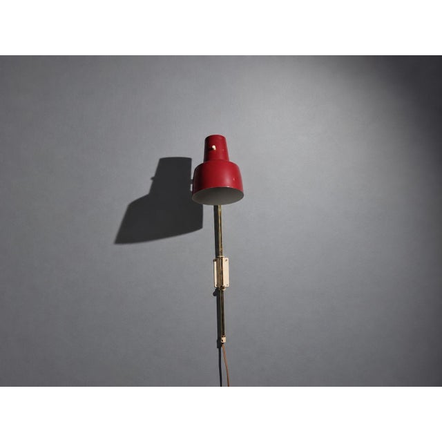 1940s 1940s Swedish Modern, Adjustable Wall Light, Brass, Red Lacquered Metal For Sale - Image 5 of 13