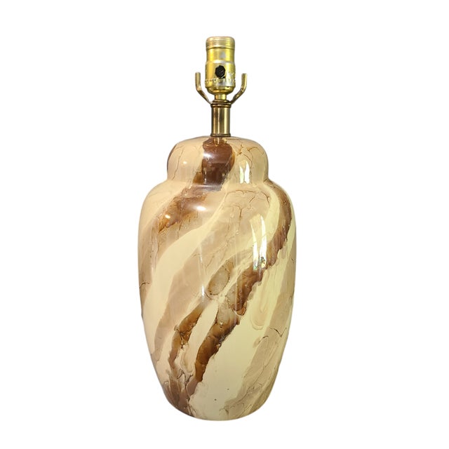Vintage Mid-Century Modern Marbleized Ceramic Pottery Earth Tone Table Lamp For Sale - Image 12 of 12