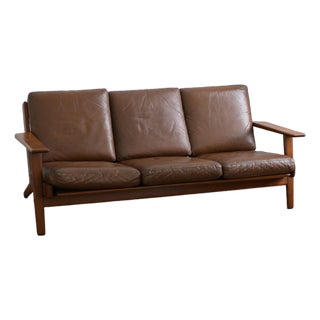 1950s Hans J. Wegner Ge 290/3 Sofa, Teak & Leather, Mid-Century Modern For Sale