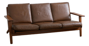 1950s Hans J. Wegner Ge 290/3 Sofa, Teak & Leather, Mid-Century Modern