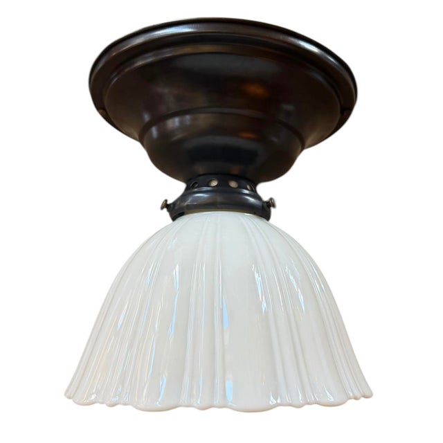 Circa 1910’s Sheffield Style Fluted Cased Glass Ceiling Flushmount For Sale - Image 4 of 6