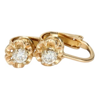 14k Yg Floral Shaped Dia Earrings, A Pair For Sale