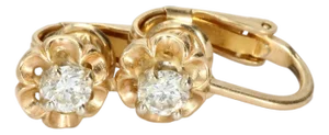 14k Yg Floral Shaped Dia Earrings, A Pair