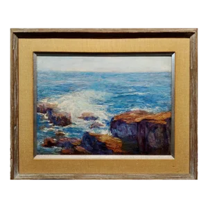 John Carl Doemling -1920s Laguna Beach Red Rocky Seascape -Oil Painting