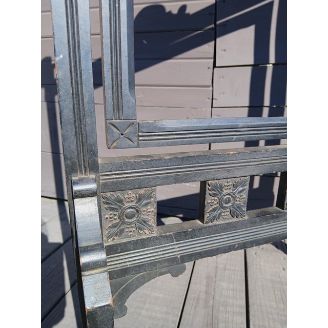 Antique Victorian Fireplace Screen Stand 1860s Original Black Lacquer For Sale - Image 11 of 12