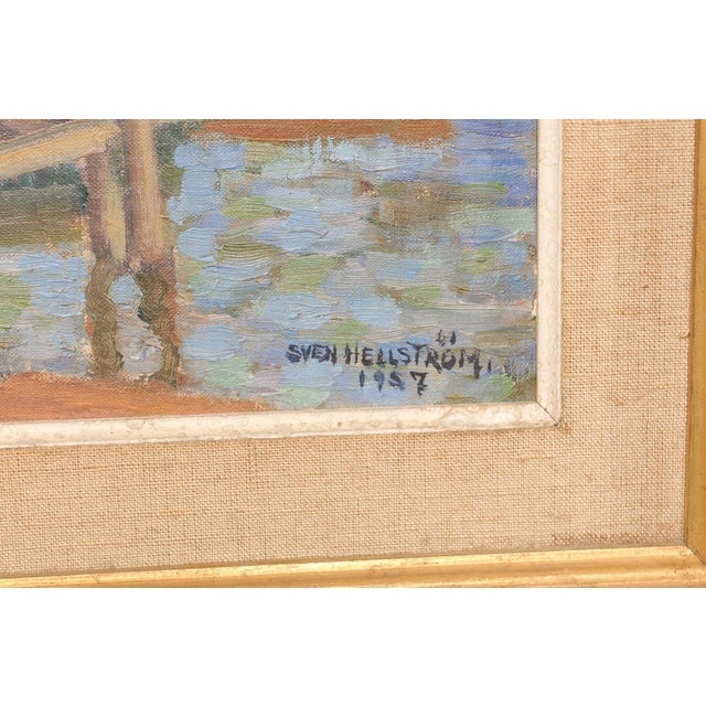 Swedish Waterfront Village Painting, c.1957 For Sale - Image 4 of 12