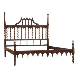 Provincial Spanish Four Poster Spindle Wood Bed, 1920 For Sale