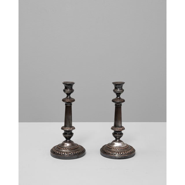Neoclassical 19th Century French Silver-Plated Candle Holders - A Pair For Sale - Image 3 of 18