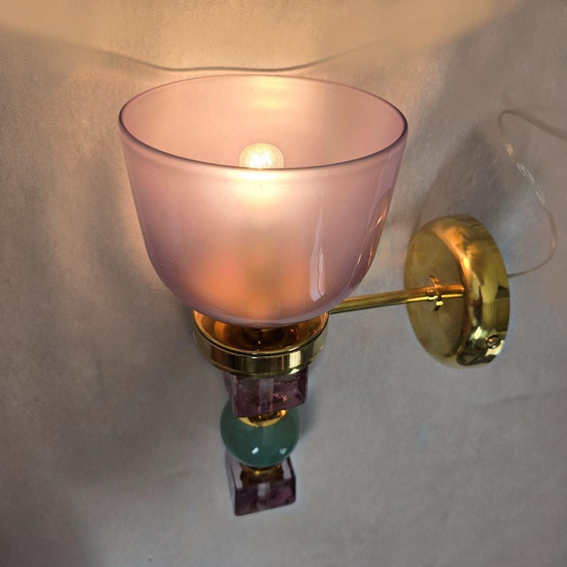 1990s Purple and Green Murano Glass Sconces - a Pair For Sale In Dallas - Image 6 of 11