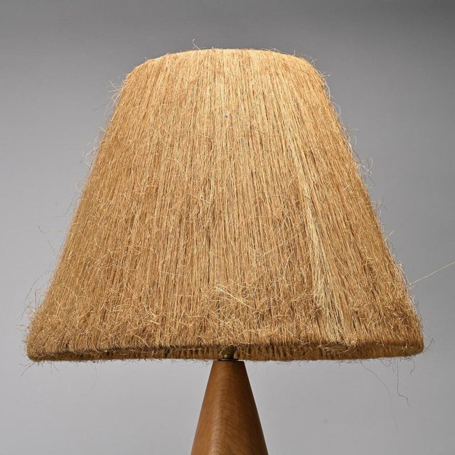Turned Wood and Natural Fiber Lamp, France, 1960 For Sale - Image 10 of 11